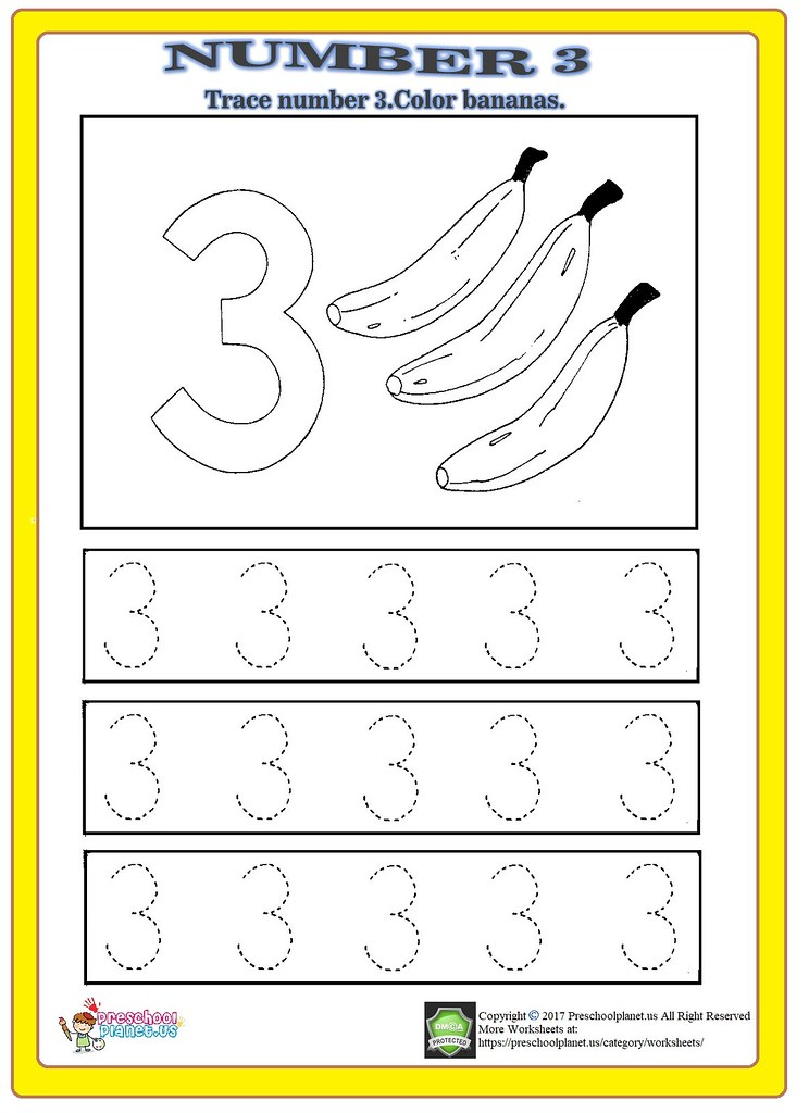 Number 3 Trace Worksheet Number 3 Trace Worksheet Learning Flickr