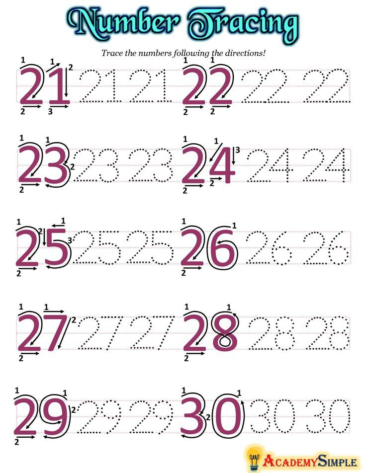 Number Tracing Worksheet Trace The Numbers 21 To 30 In 2022 Number 