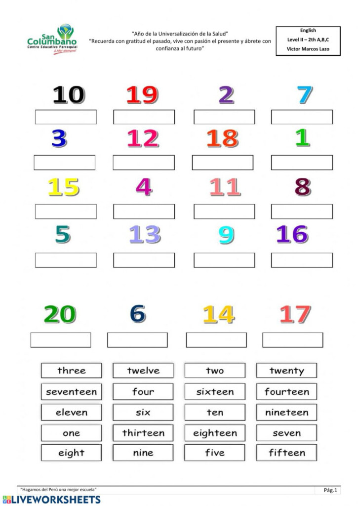 Ejercicio De NUMBERS FROM ONE TO TWENTY